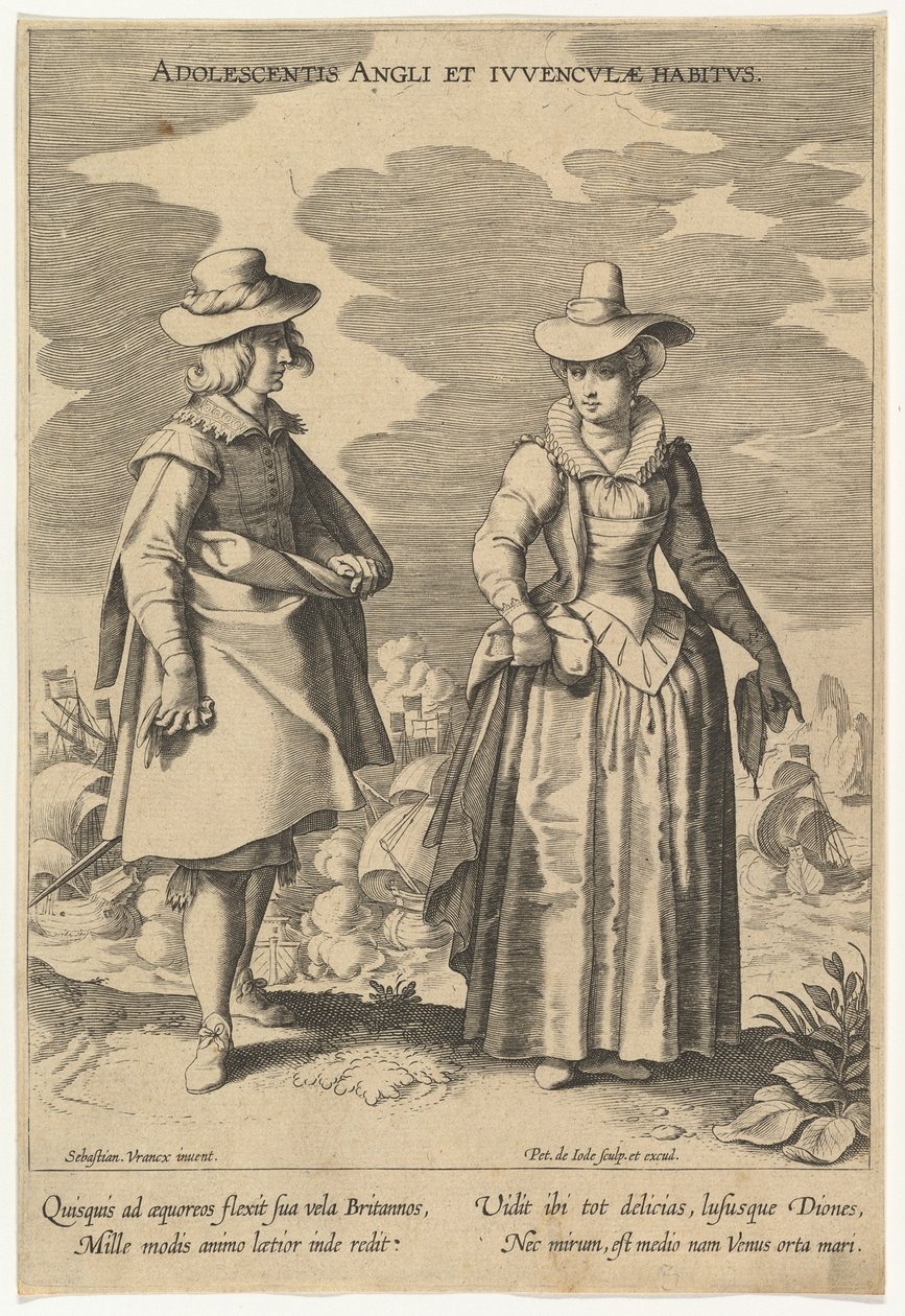 Adolescentis Angli et Iuvenculae Habitus, de Modas de Diferentes Naciones, s.f. de Pieter de Jode I