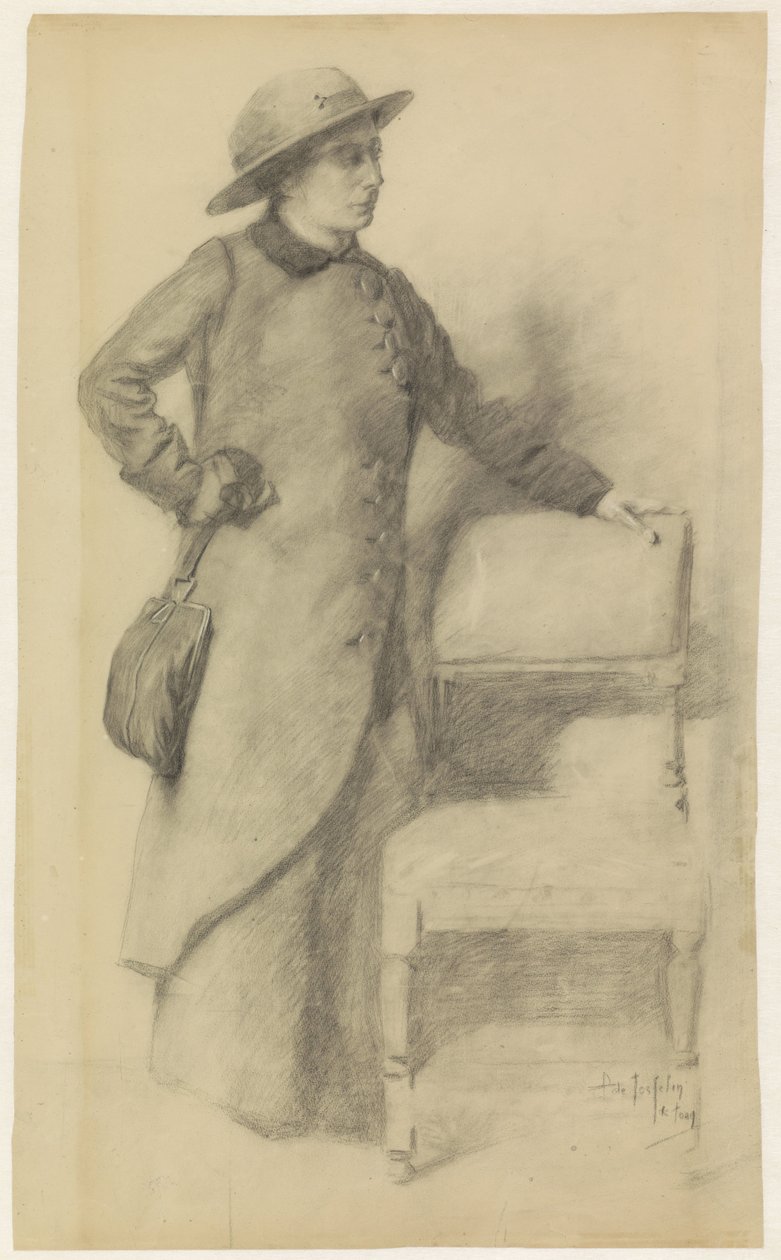Señora de pie con sombrero y capa de Pieter de Josselin