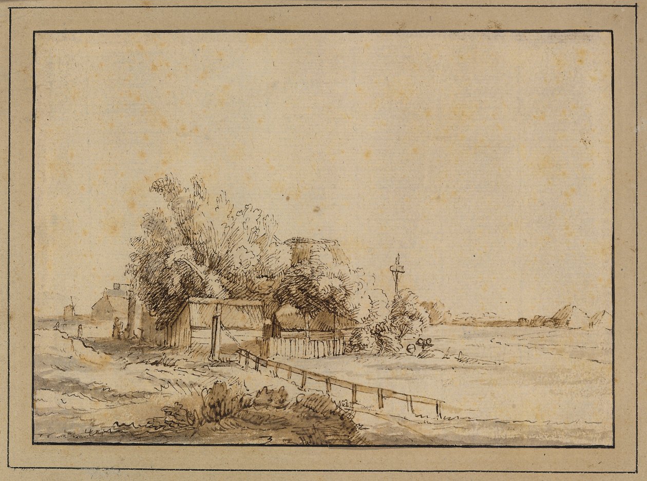 Figuras fuera de una posada, edificios de granja y el poste de un palomar, fuera de Ámsterdam de Pieter de With