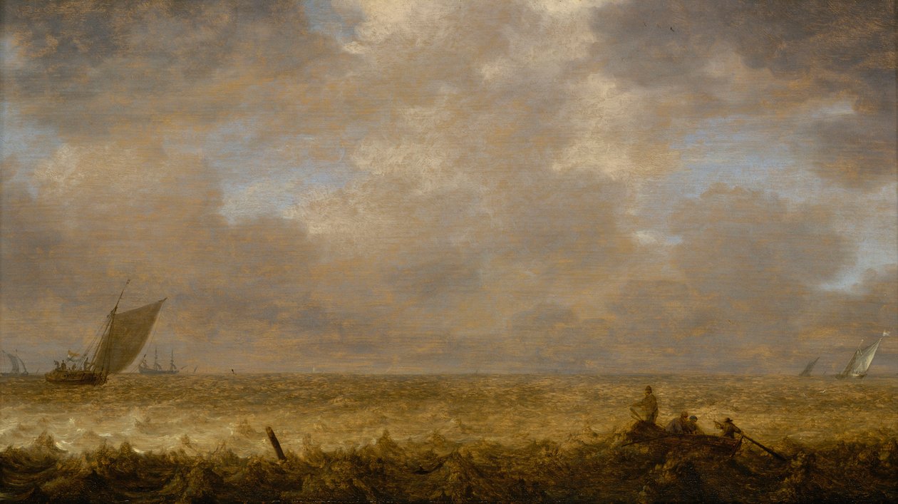 Un mar poco profundo con barcas de pesca, c.1640 (óleo sobre tabla) de Pieter the Elder Mulier