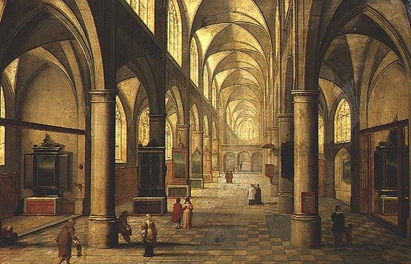 Interior de la catedral con figuras de Pieter the Elder Neeffs