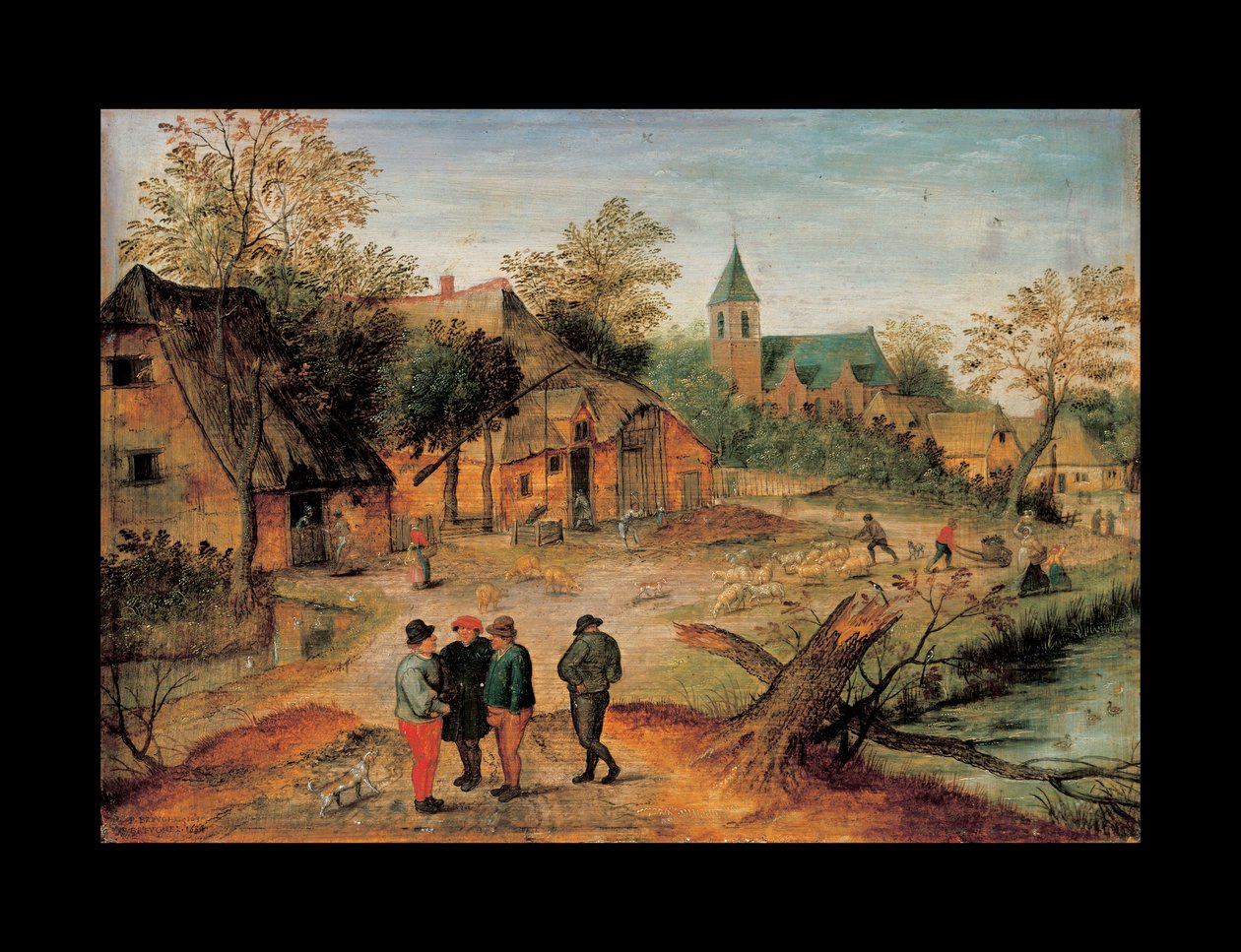 Un Paisaje de Pueblo con Agricultores Conversando en el Primer Plano de Pieter Brueghel the Younger
