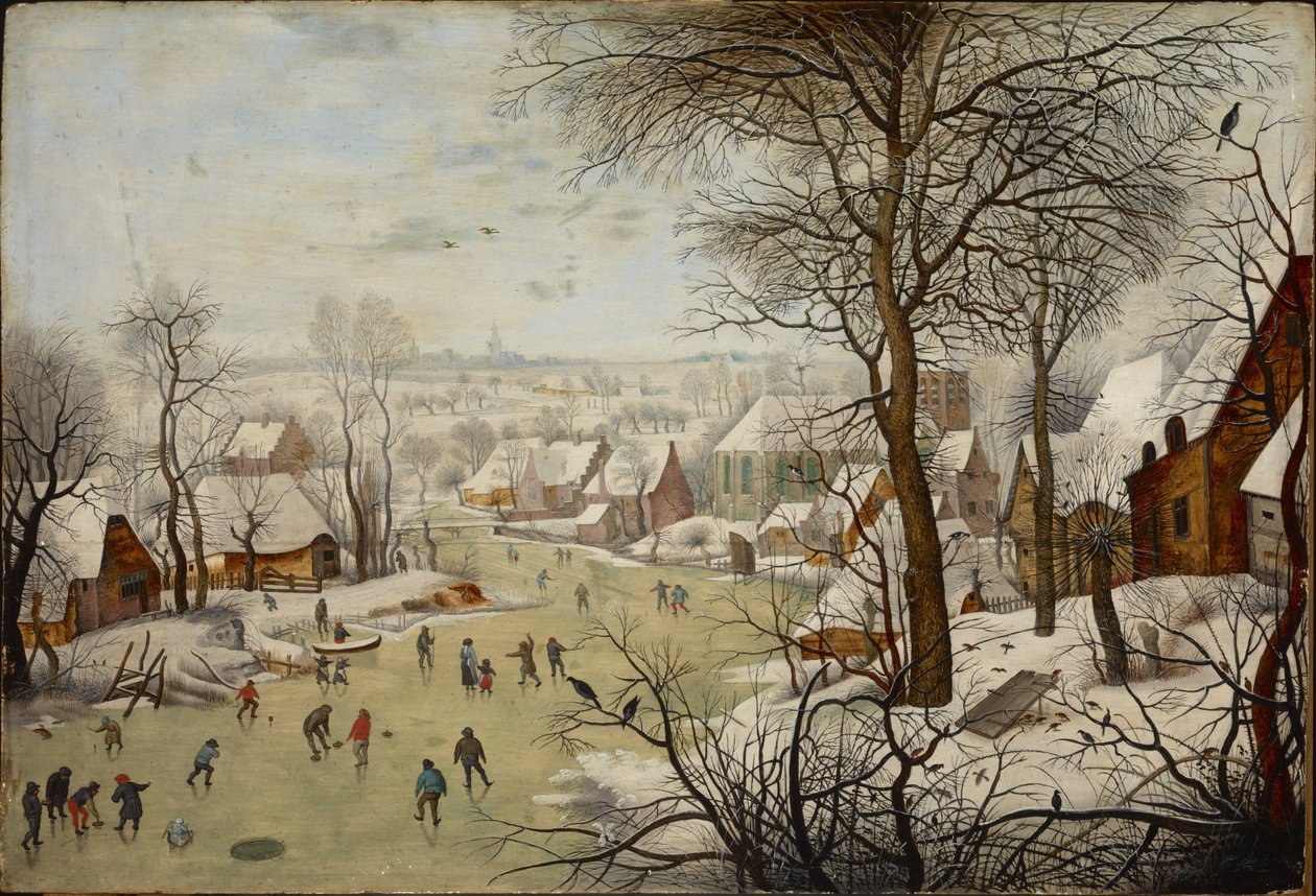 Paisaje invernal con trampa para pájaros - Paisaje invernal con trampa para pájaros, de Brueghel, Pieter, the Younger (1564-1638). oleo sobre madera de Pieter the Younger Brueghel