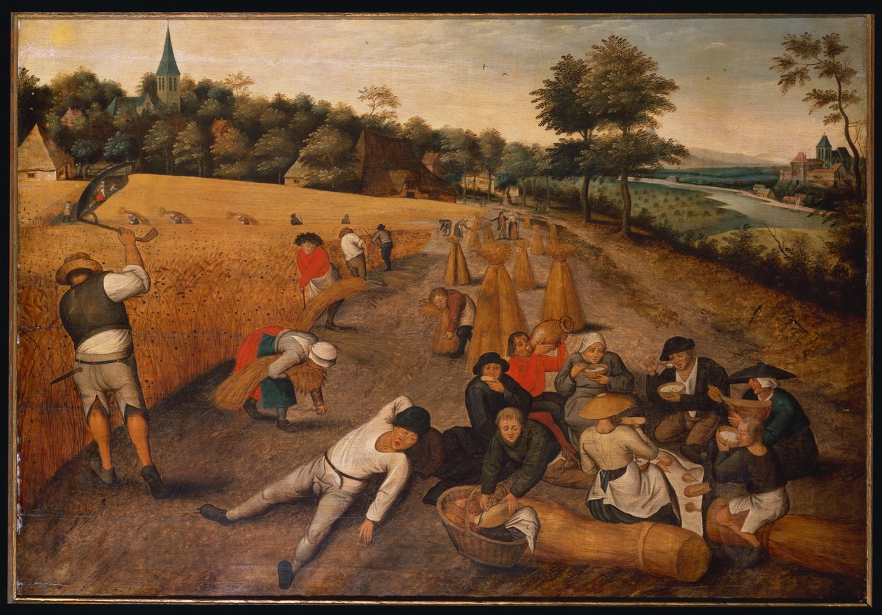 Verano: Cosechadores trabajando y comiendo en un campo de maíz, 1624 de Pieter Brueghel the Younger