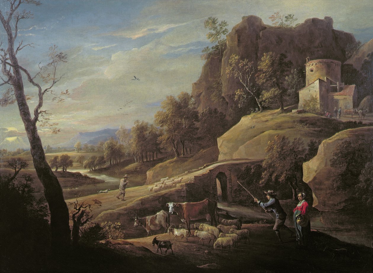 Paisaje con campesinos cuidando sus animales de Pieter the Younger Mulier