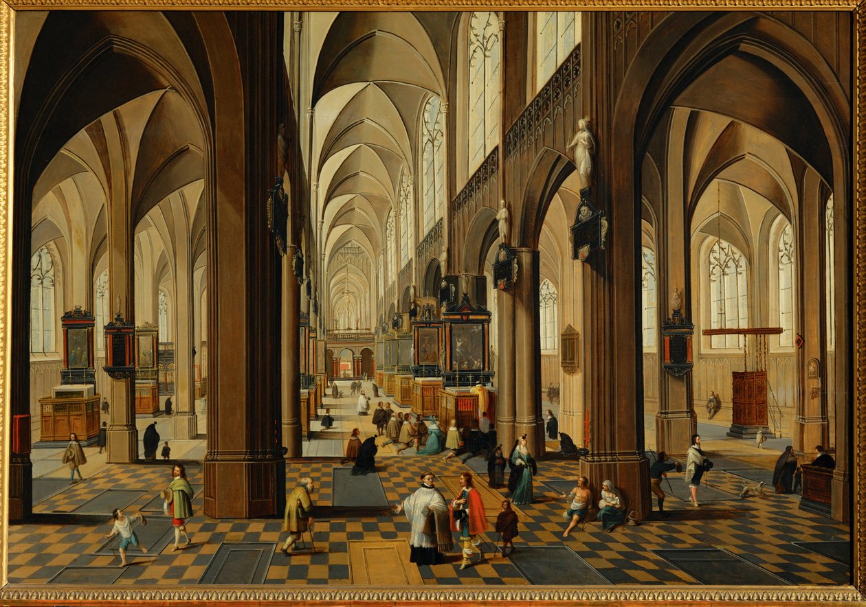 Interior de la catedral de Amberes (pintura sobre madera de roble) de Pieter the Younger Neefs