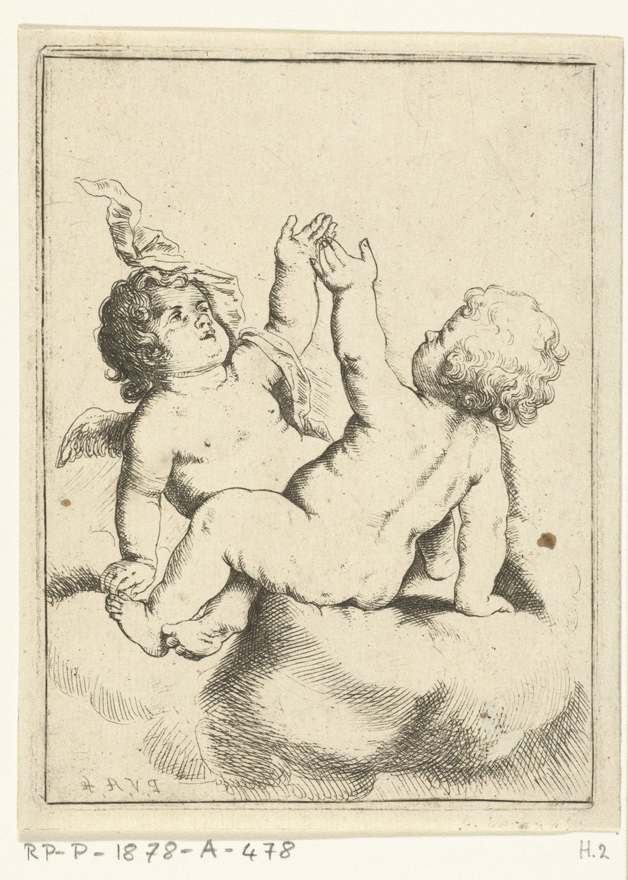 Un ángel y un niño en una nube. de Pieter van Avont