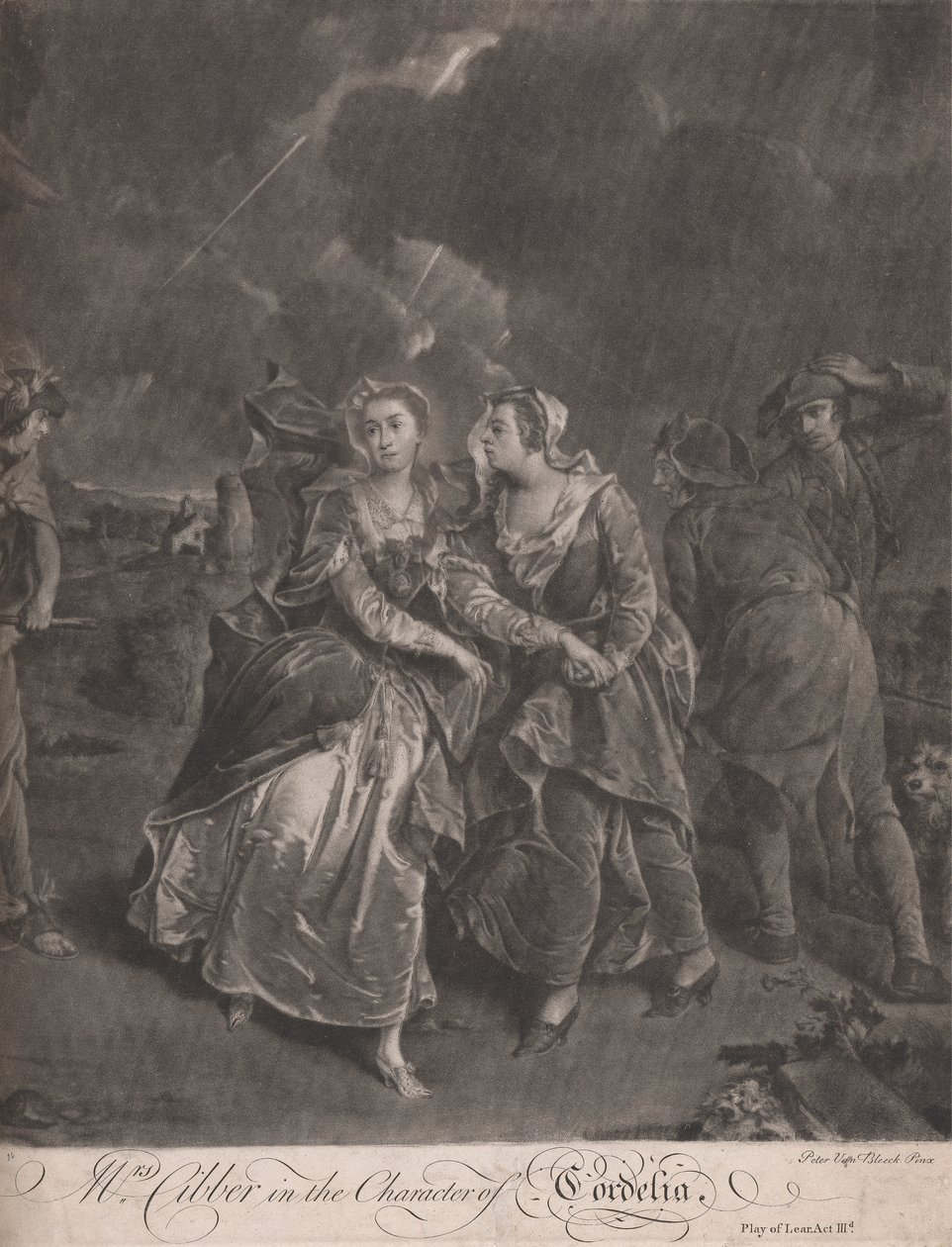 La Sra. Cibber en el personaje de Cordelia en la obra del Rey Lear, Acto III de Pieter van Bleeck