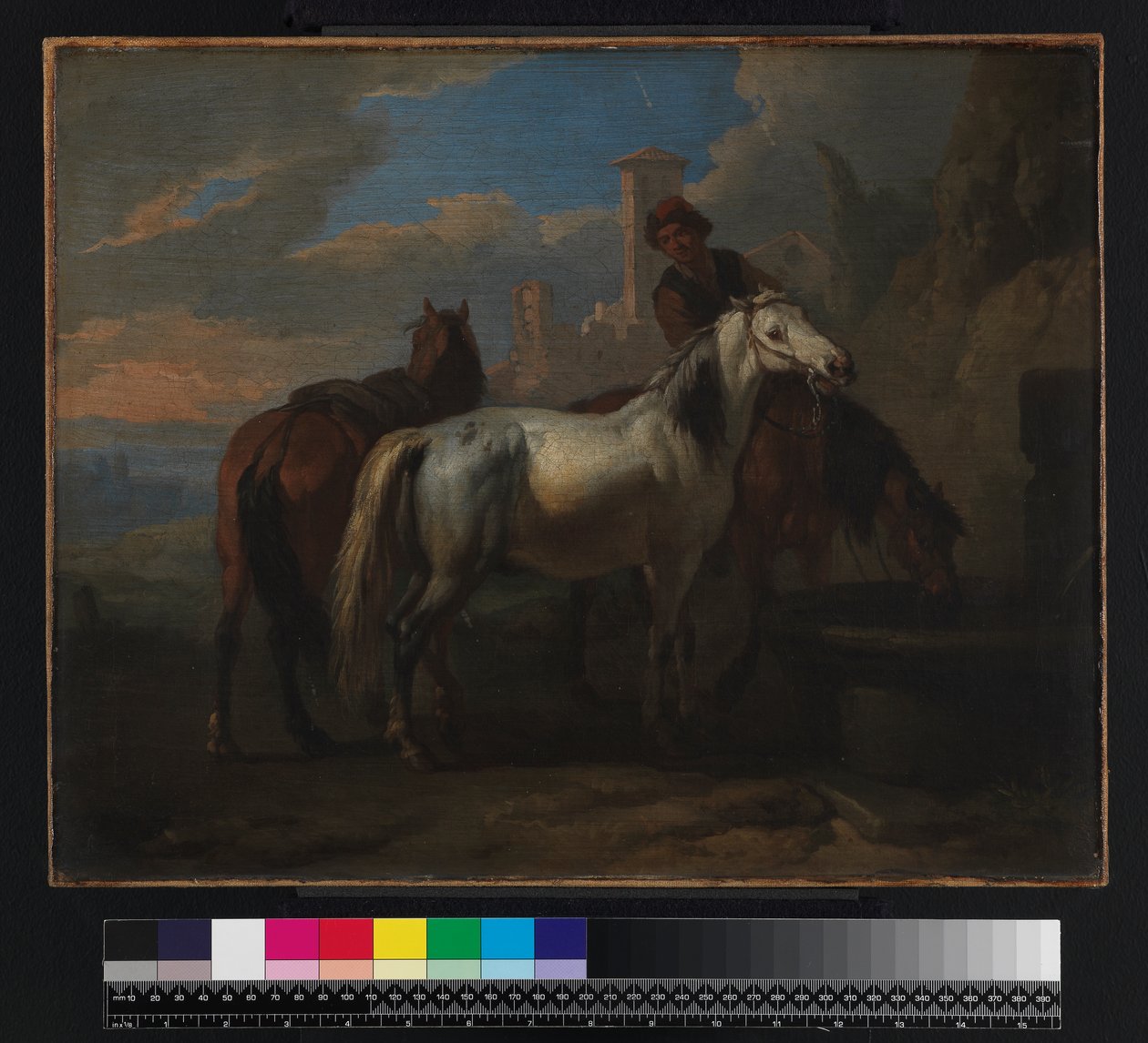 Caballos bebiendo en una fuente, antes de 1720 de Pieter van Bloemen