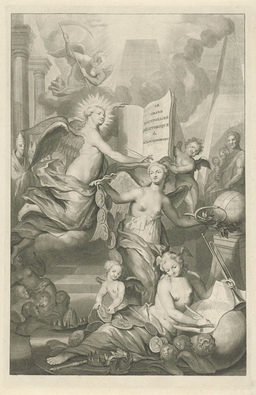 Fama, Eternidad y Escritura Artística Portada de Louis Moréri, Le grand dictionaire historique, 1731 de Pieter van Gunst