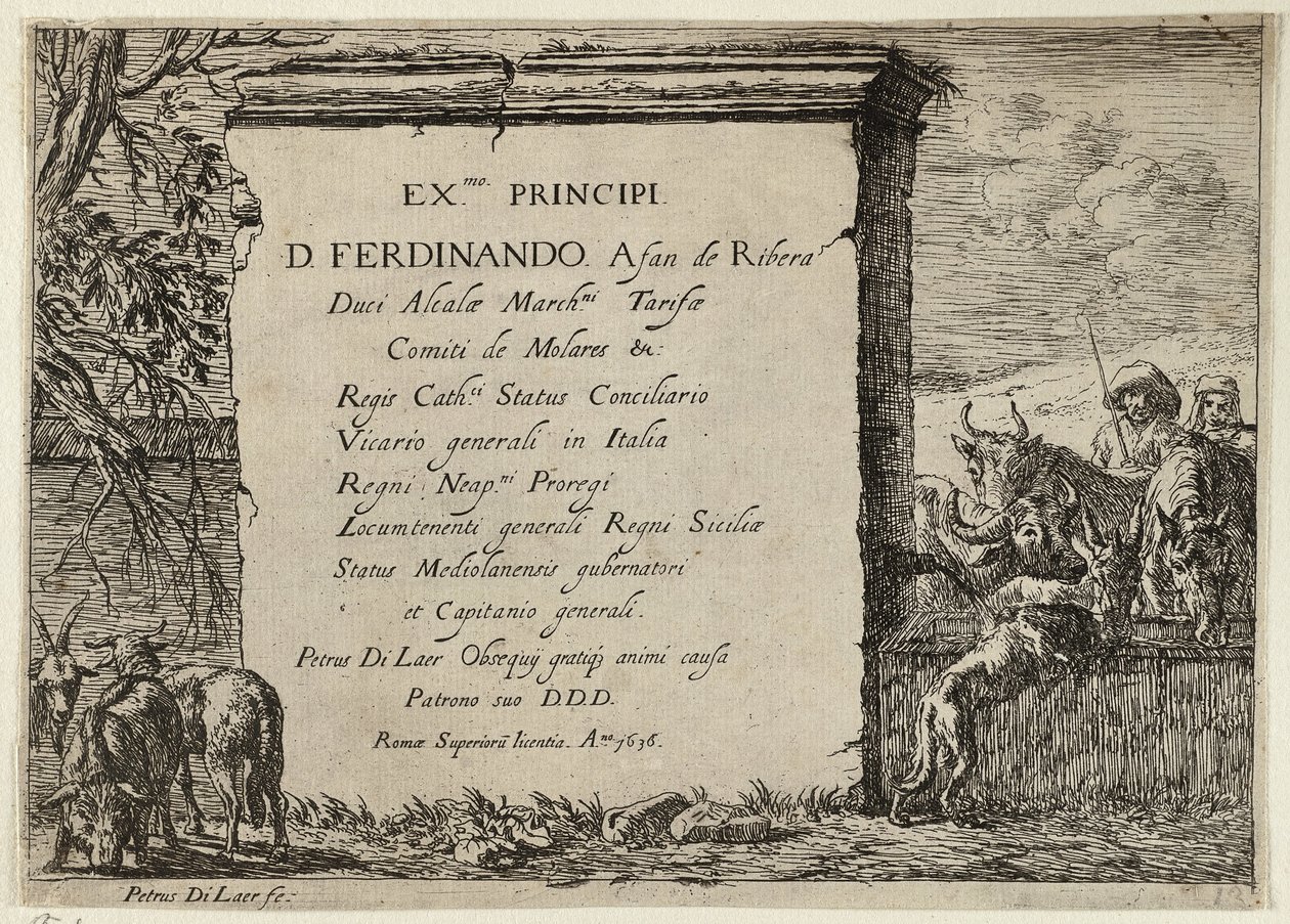 Toro, vaca, caballo y asno cerca de una fuente de Pieter van Laer