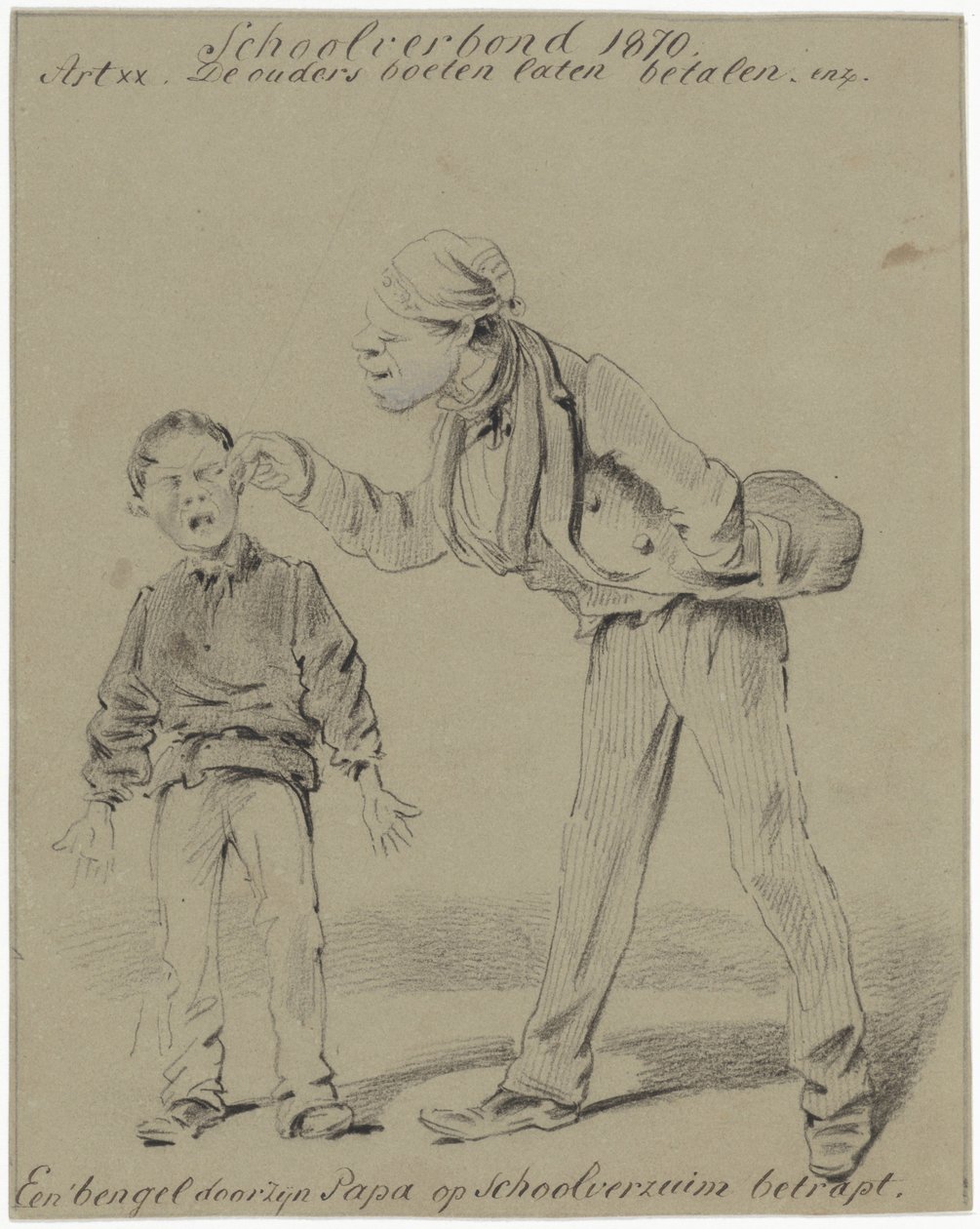 Padre e hijo
Un bribón sorprendido por su padre faltando a la escuela (título en el objeto) de Pieter van Loon