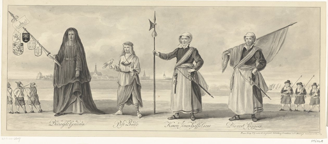 Procesión de la Cámara de Retores de Haarlem en la Conmemoración del Sitio de Haarlem, hacia 1660 de Pieter van Looy (signed by artist)