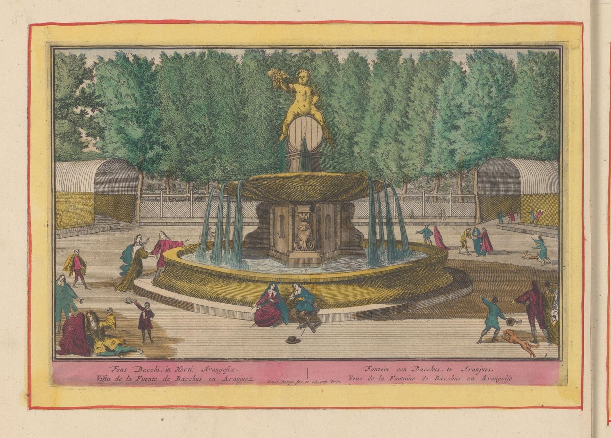 Fuente de Baco en los jardines del Palacio Real de Aranjuez Fuente de Baco, en Aranjues (título sobre objeto) Theatrum Hispaniae (...) (título de serie) de Pieter van den Berge