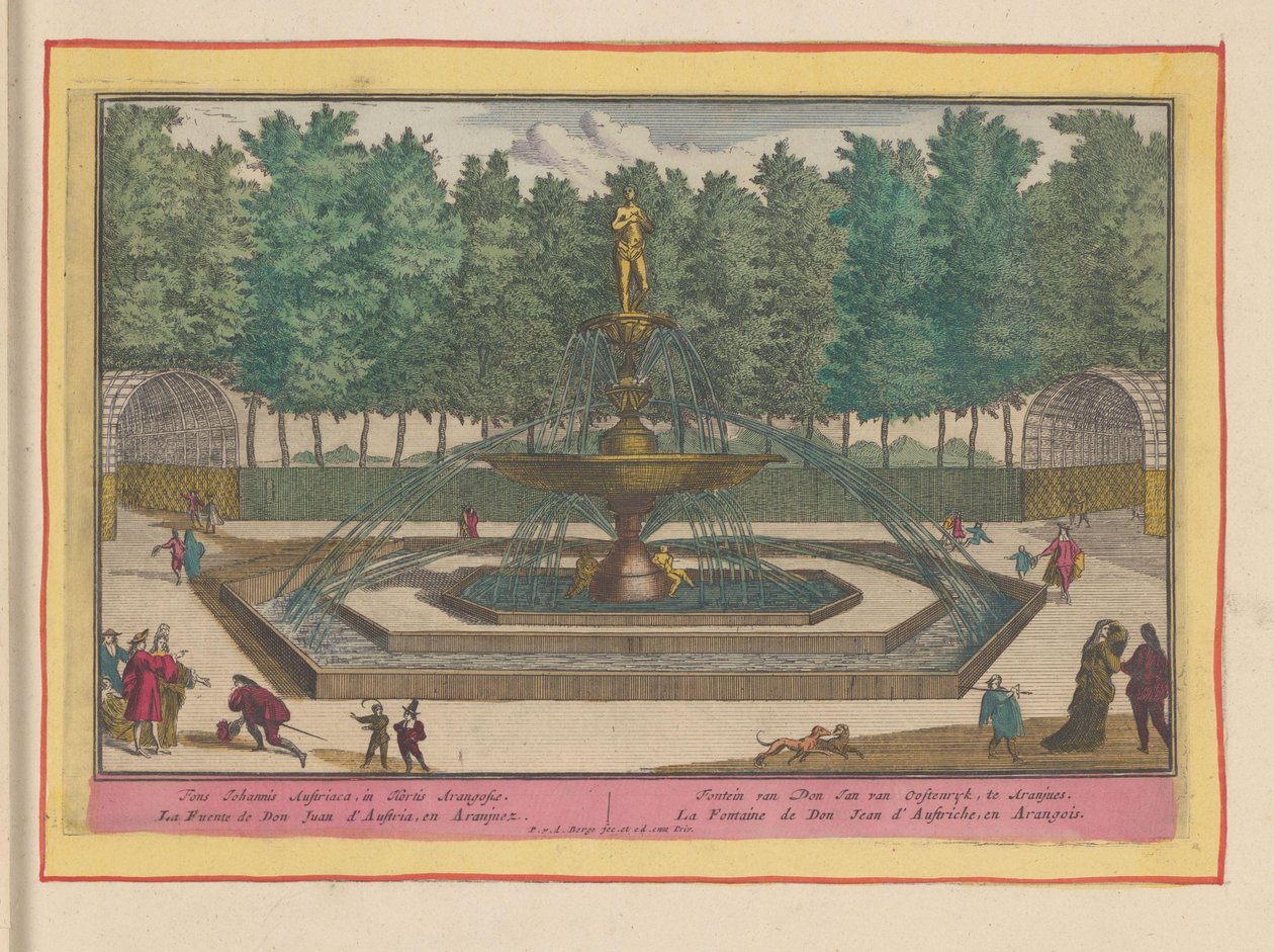 Fuente de Don Juan de Austria en los jardines del Palacio Real de Aranjuez Fuente de Don Jan van Oostenryk, en Aranjues (título sobre objeto) Theatrum Hispaniae (...) (título de serie) de Pieter van den Berge