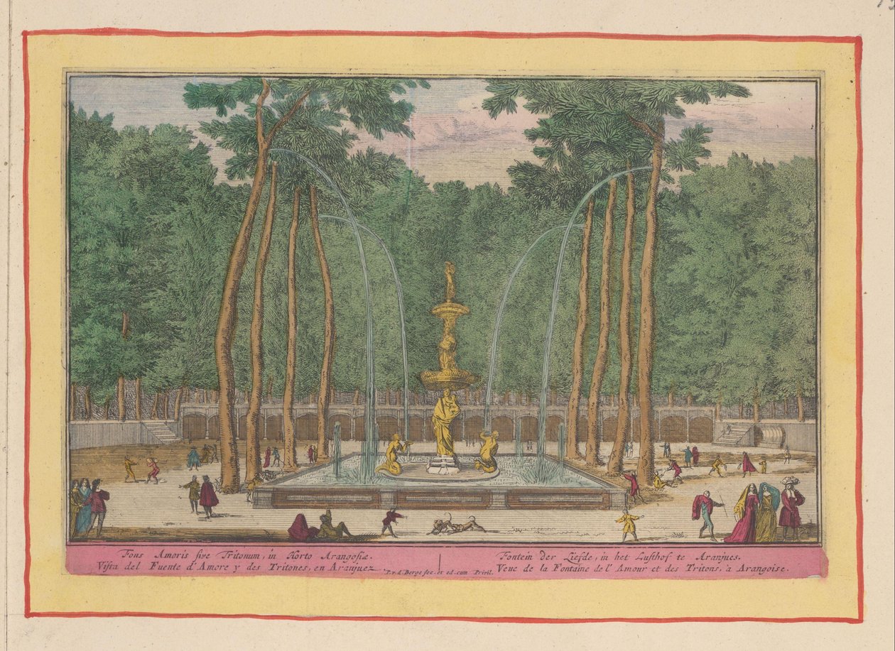 Fuente del Amor en Aranjuez Fuente del Amor, en el Lusthof de Aranjues / Fons Amoris sive Tritonum, en Horto Arangosiae (título sobre objeto) Theatrum Hispaniae (...) (título de serie) de Pieter van den Berge