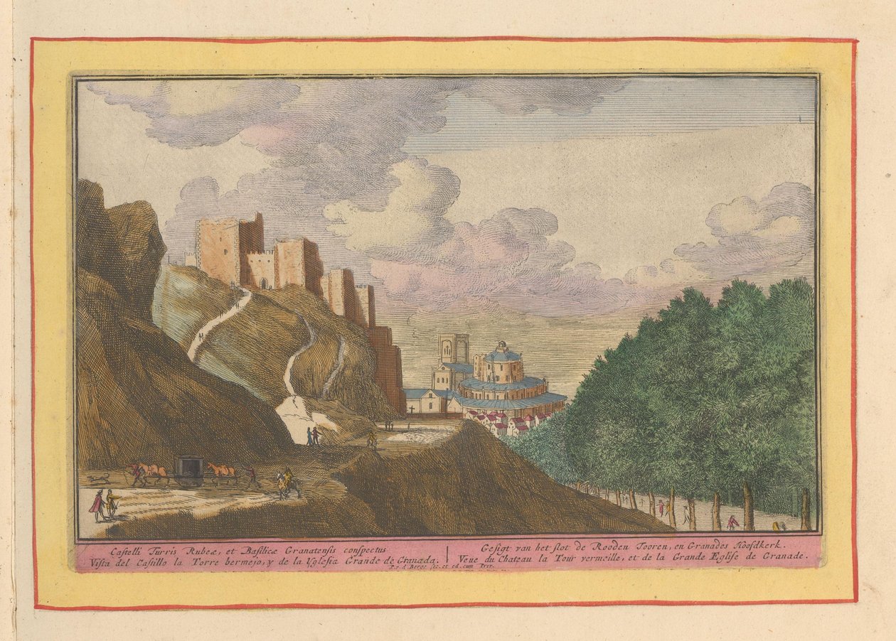 Vista de la Alcazaba y la Catedral de Granada Gesigt del castillo de Rooden Tooren y Granades Hoofdkerk (título sobre el objeto) Theatrum Hispaniae (...) (título de serie) de Pieter van den Berge