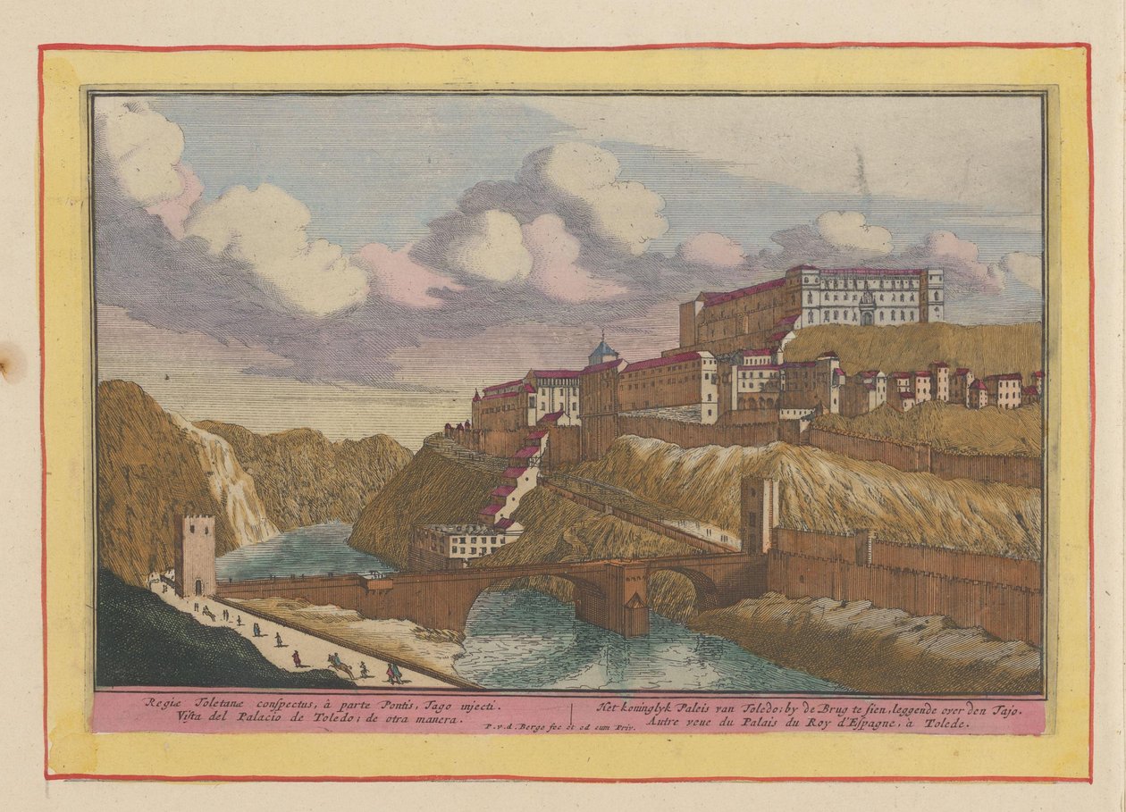 Vista del Alcázar de Toledo El Palacio Real de Toledo; por el Puente para ser visto, tendido sobre el Tajo (título sobre objeto) Theatrum Hispaniae (...) (título de serie) de Pieter van den Berge