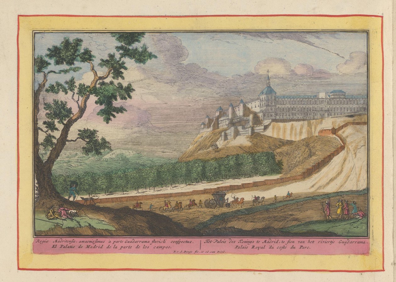 Vista del Palacio Real de Madrid El Palacio del Rey en Madrid, visto desde el río Guadarrama (título sobre objeto) Theatrum Hispaniae (...) (título de serie) de Pieter van den Berge