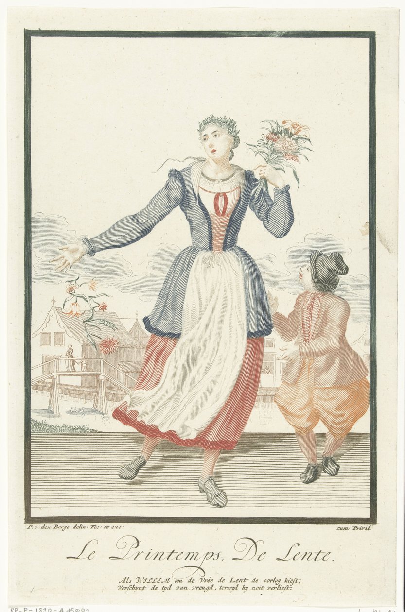 mujer joven con un ramo de flores Le Printemps / The Spring (título sobre el objeto) Las cuatro estaciones (título de la serie) de Pieter van den Berge