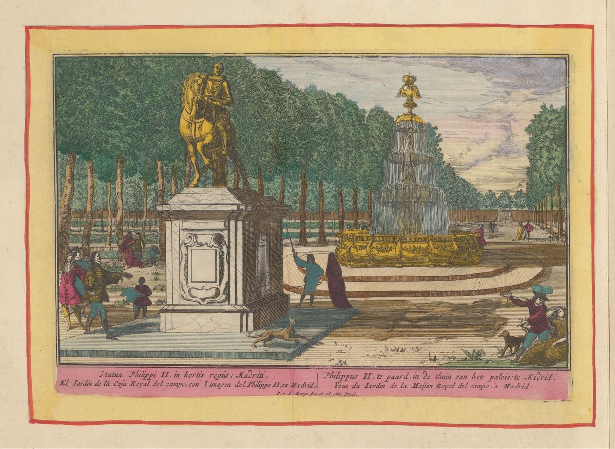 Estatua ecuestre de Felipe II en los Jardines del Palacio de Madrid Felipe II a caballo, en el Jardín del Palacio de Madrid (título sobre objeto) Theatrum Hispaniae (...) (título de serie) de Pieter van den Berge