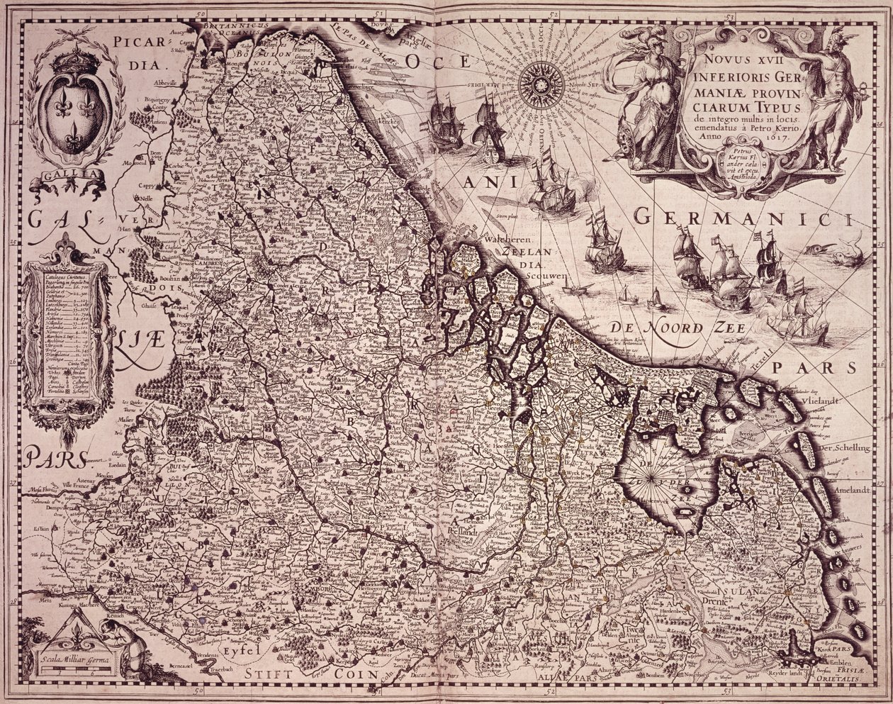 Mapa de la Provincia de los Países Bajos Unidos (grabado) de Pieter van den Keere