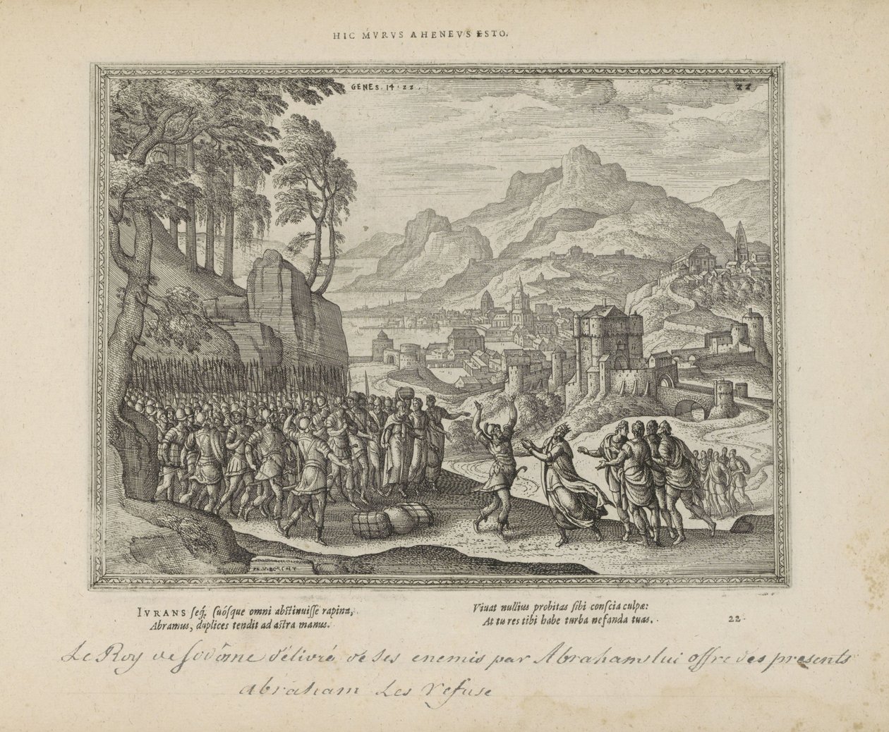 Abraham en de koning van Sodoma Sé este muro de hierro (título sobre el objeto) Los emblemas sagrados y las principales historias de ambos testamentos (Oude Testament) (título de la serie) Imágenes y figuras de libros (título de la serie) de Pieter van der Borcht (I)