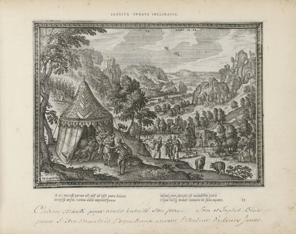 Dronkenschap de Noach Inclinación innata traicionada (título sobre objeto) Los emblemas sagrados y las principales historias de ambos testamentos (Oude Testament) (título de la serie) Imágenes y figuras de libros (título de la serie) de Pieter van der Borcht (I)