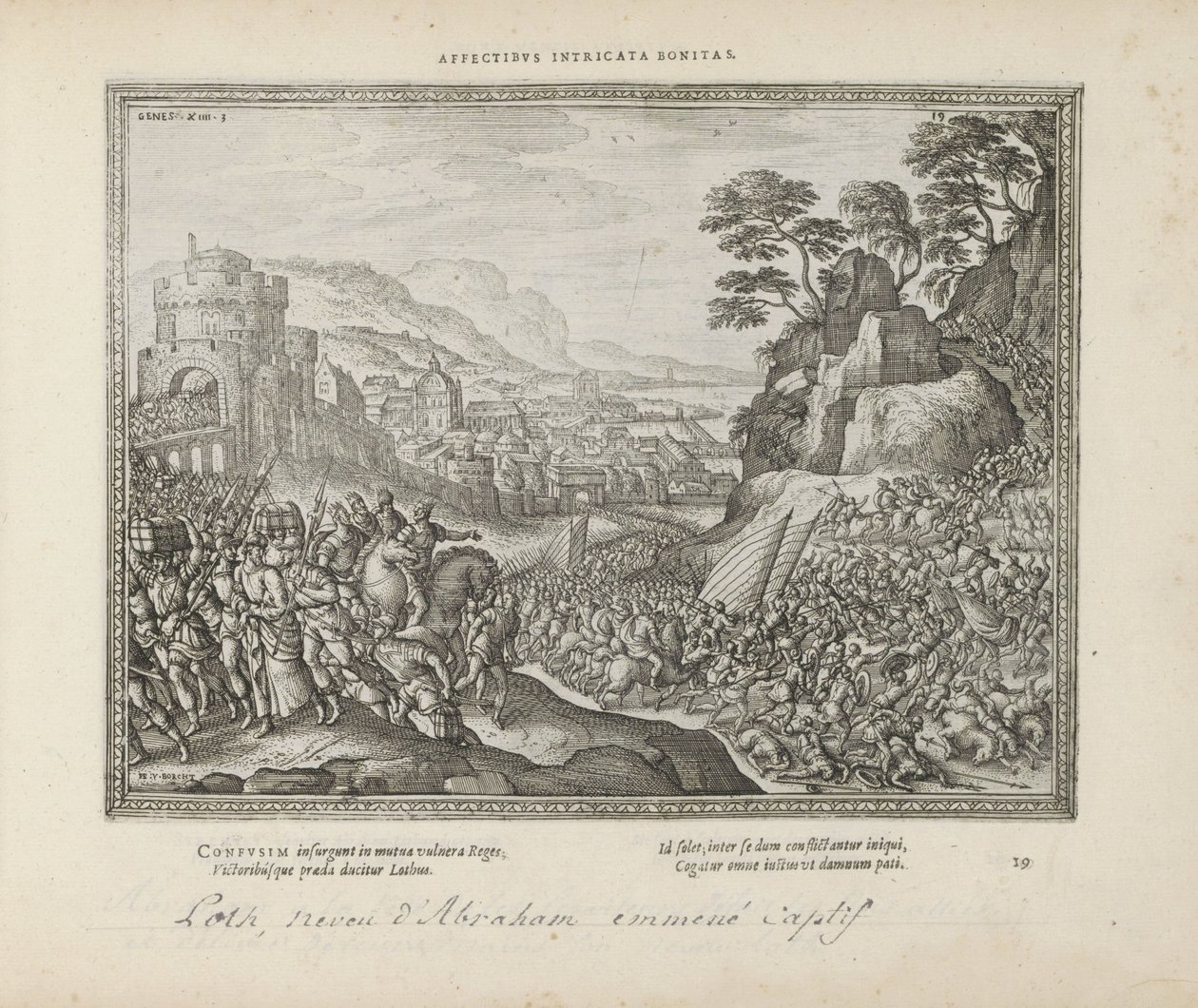 Lot wordt wegvoeder uit Sodoma Afecto enredado bondad (título sobre objeto) Los emblemas sagrados y las principales historias de ambos testamentos (Oude Testament) (título de la serie) Imágenes y figuras de libros (título de la serie) de Pieter van der Borcht (I)