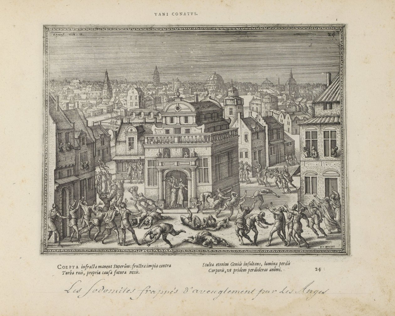 Mannen van Sodom conoció a blindheid slagen (título en el objeto) Los emblemas sagrados y las principales historias de ambos testamentos (Oude Testament) (título de la serie) Imágenes y figuras de libros (título de la serie) de Pieter van der Borcht (I)
