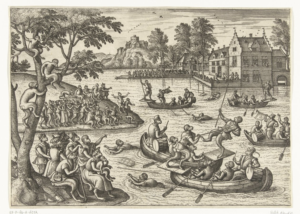 justas en el agua Juego de monos (título de la serie) de Pieter van der Borcht (I)