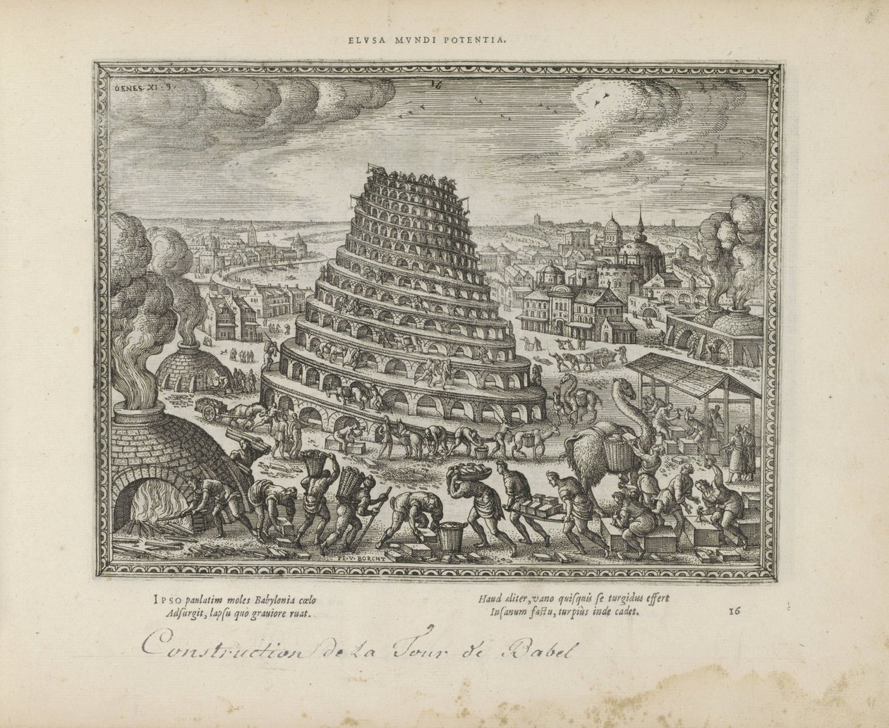 Toren de Babel Elusa mundi potenia (título sobre objeto) Los emblemas sagrados y las principales historias de ambos testamentos (Oude Testament) (título de la serie) Imágenes y figuras de libros (título de la serie) de Pieter van der Borcht (I)