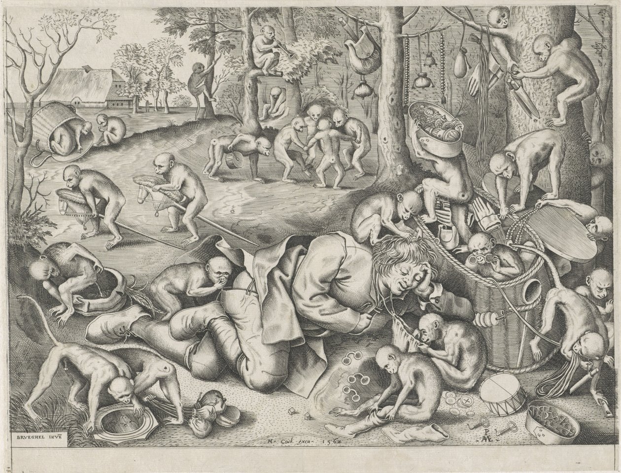 vendedor ambulante robado por monos de Pieter van der Heyden