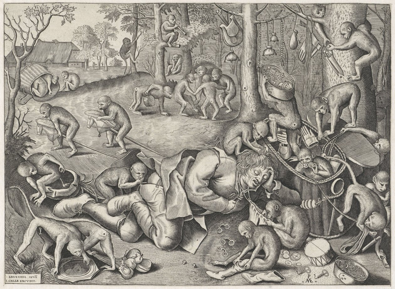 vendedor ambulante robado por monos de Pieter van der Heyden
