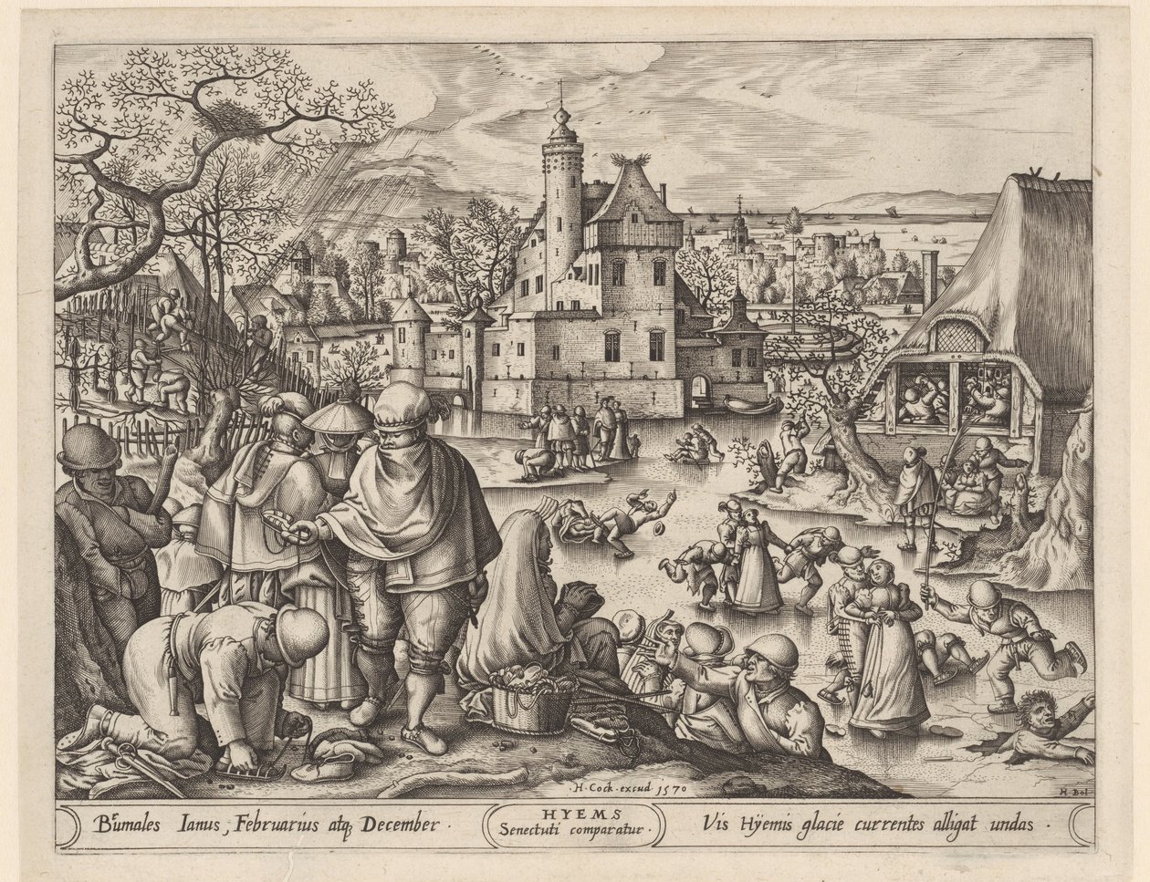 Invierno Hyems (título sobre el objeto) Las cuatro estaciones (título de la serie) de Pieter van der Heyden