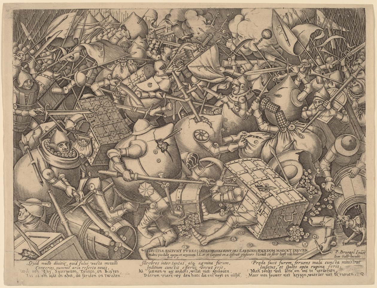 La Batalla de las Bolsas de Dinero y las Cajas Fuertes de Pieter van der Heyden after Pieter Bruegel the Elder