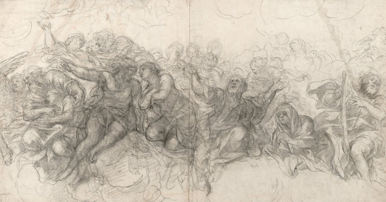 Abraham e Isaac, Adán y Eva, Noé, y, en el Borde Derecho, David con un Arpa, 1647 de Pietro da Cortona