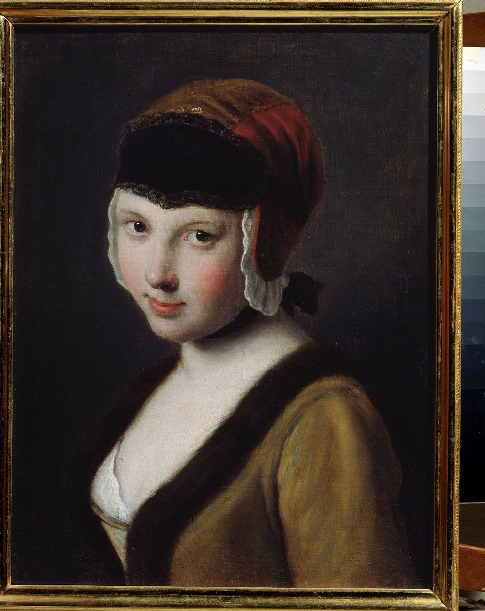 Una niña con una máscara negra de Pietro Antonio Rotari