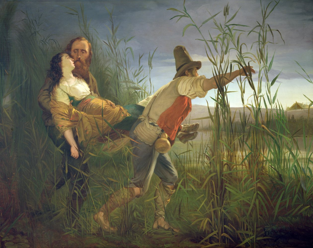Garibaldi llevando a su moribunda Anita a través de los pantanos de Comacchio de Pietro Bauvier