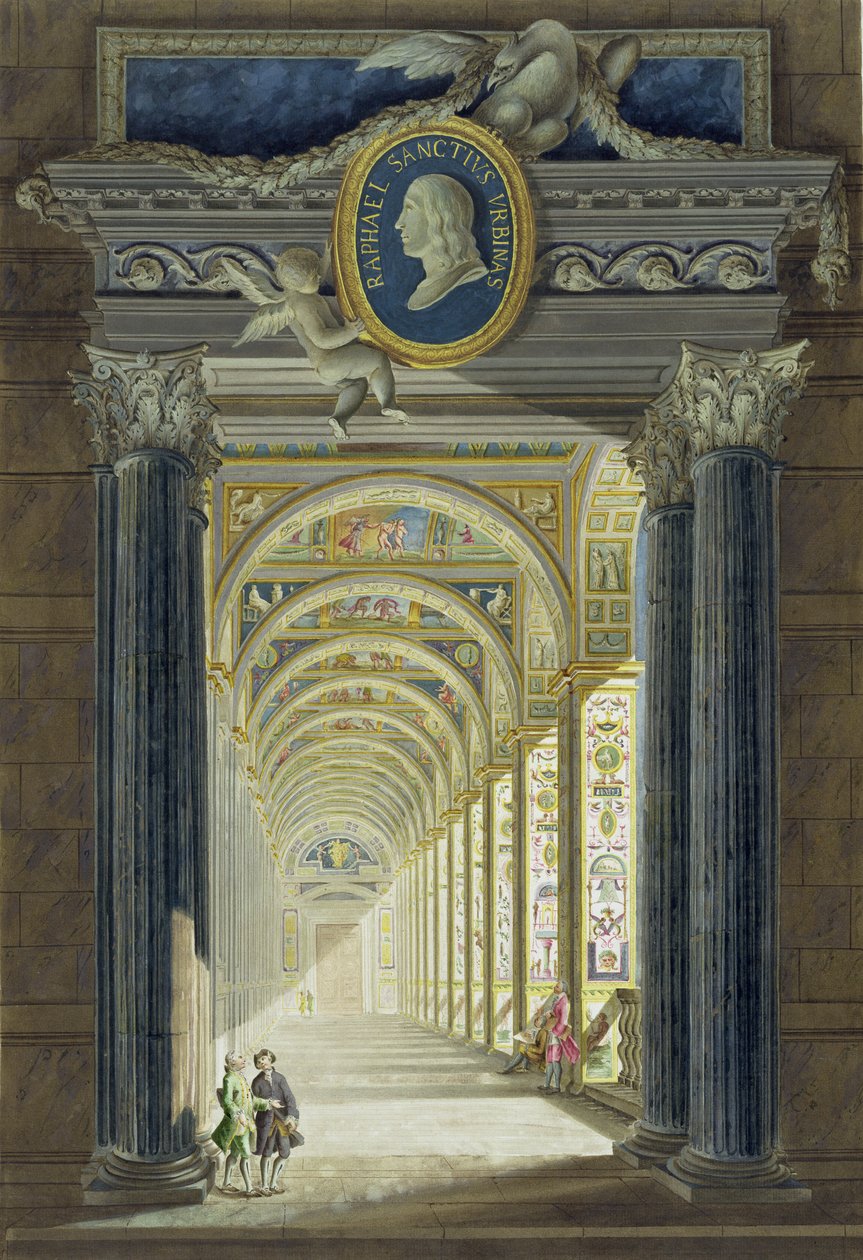 Frontispicio con un retrato en medallón de Rafael (1483-1520), de Delle Loggie di Rafaele nel Vaticano, grabado por Giovanni Volpato (1735-1803), publicado c.1772-77 de Pietro Camporesi
