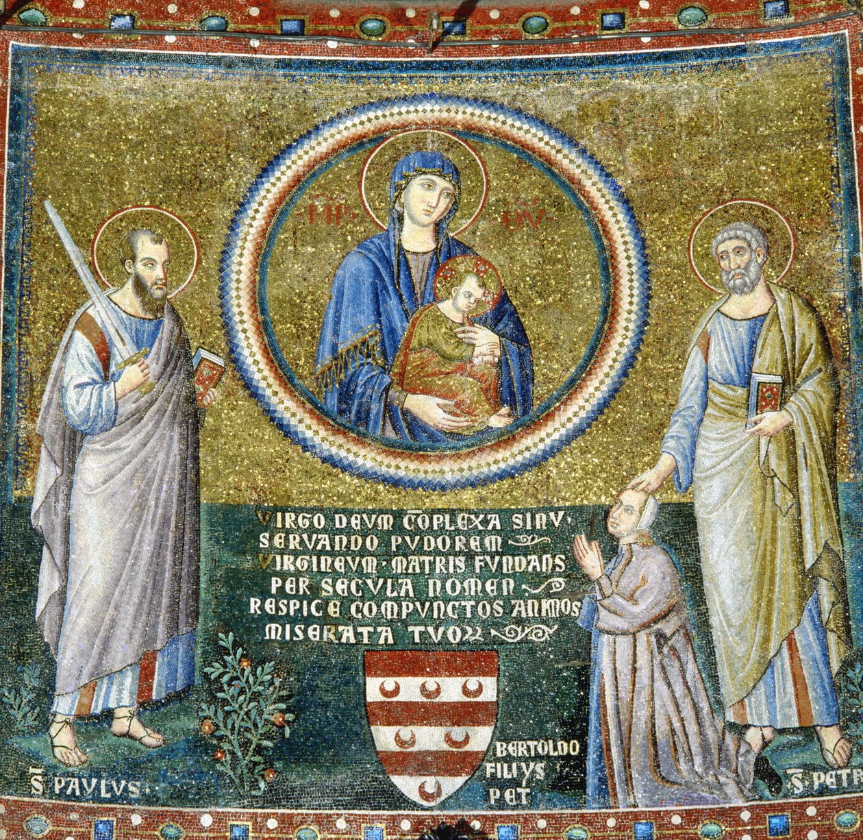 Madonna y el Niño entre los Santos Pedro y Pablo con el patrón Stefaneschi de Pietro Cavallini