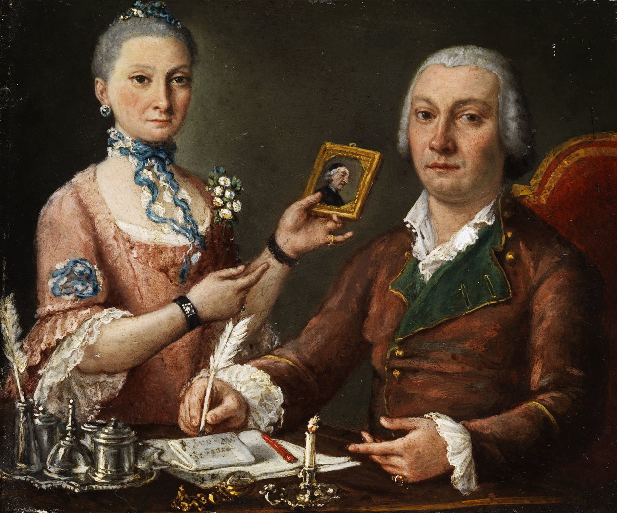 Pareja en una mesa con tintero y vela de Pietro Fabris