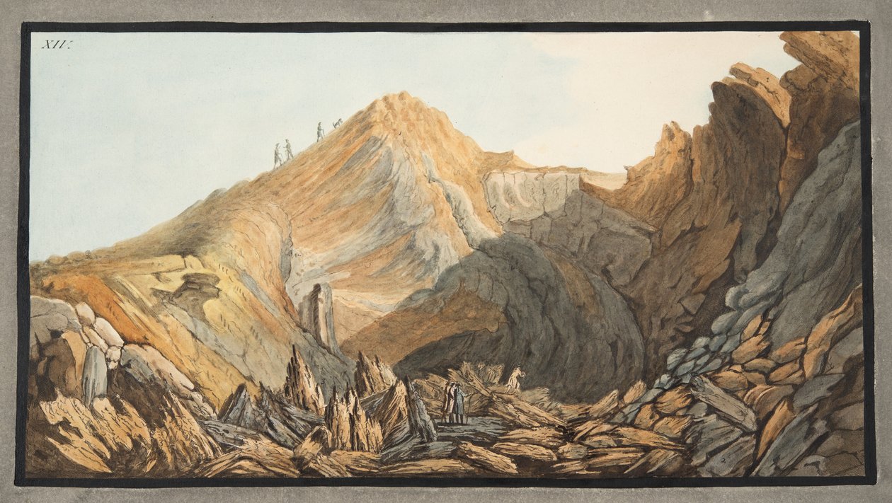 Vista del cráter, o interior del cono de la pequeña montaña, Placa XIV, de 