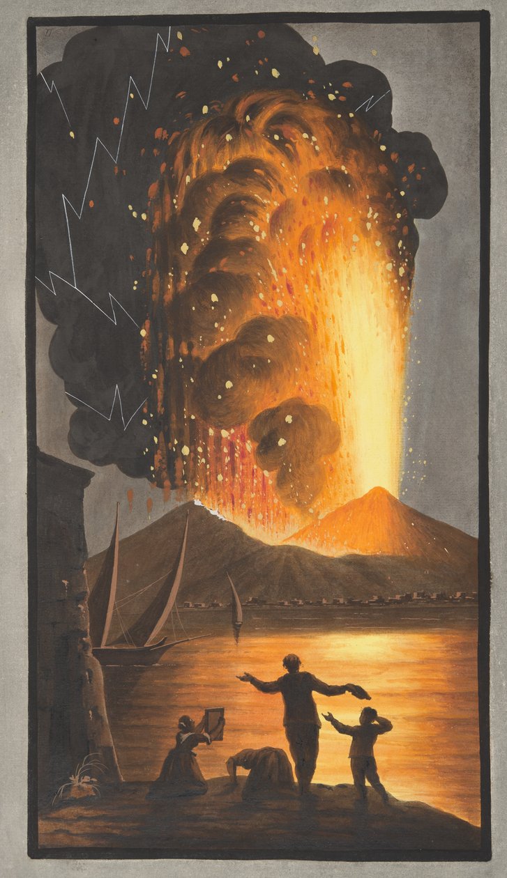Vista de la gran erupción del Monte Vesubio la noche del domingo 8 de agosto de 1779 desde el Palacio de Su Majestad Siciliana en Pausilipo, Placa II, suplemento a 