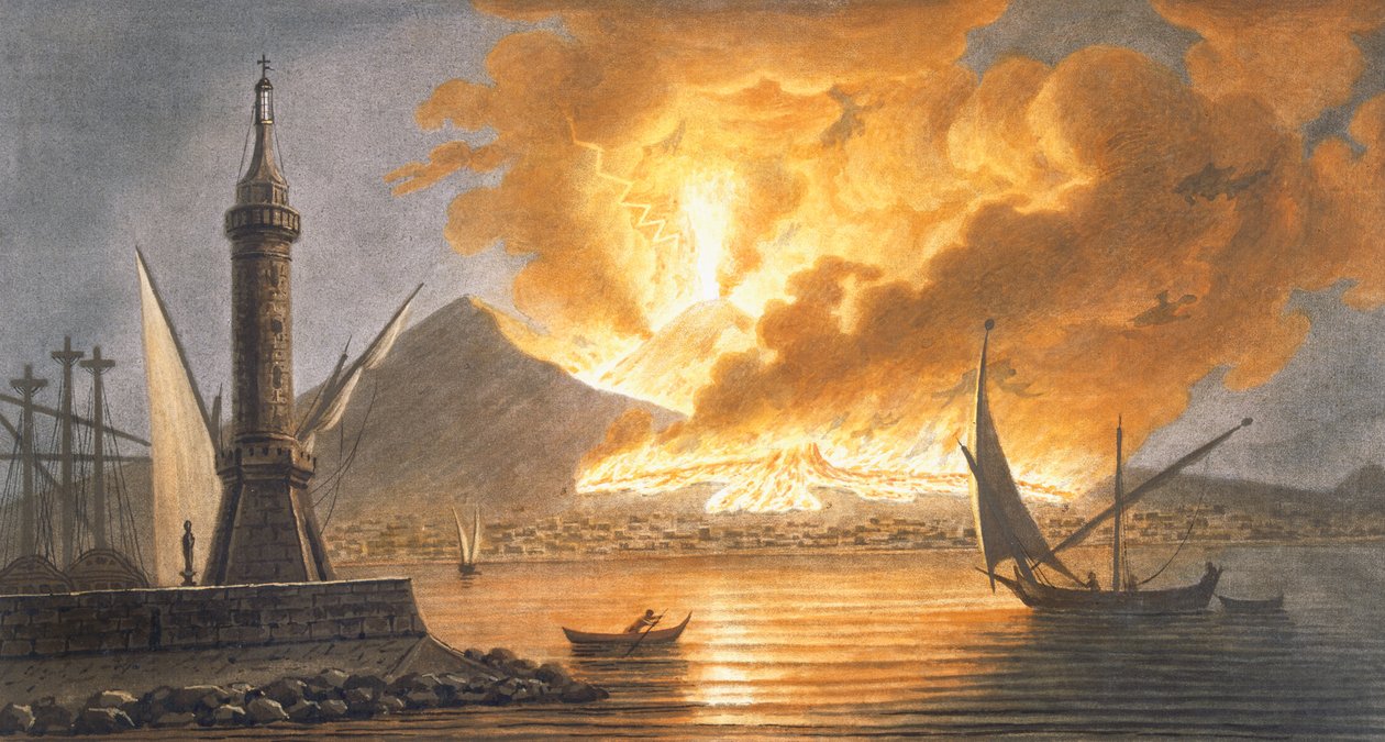Vista de la gran erupción del Vesubio desde el muelle de Nápoles en la noche del 20 de octubre de 1767, Placa 6 de 