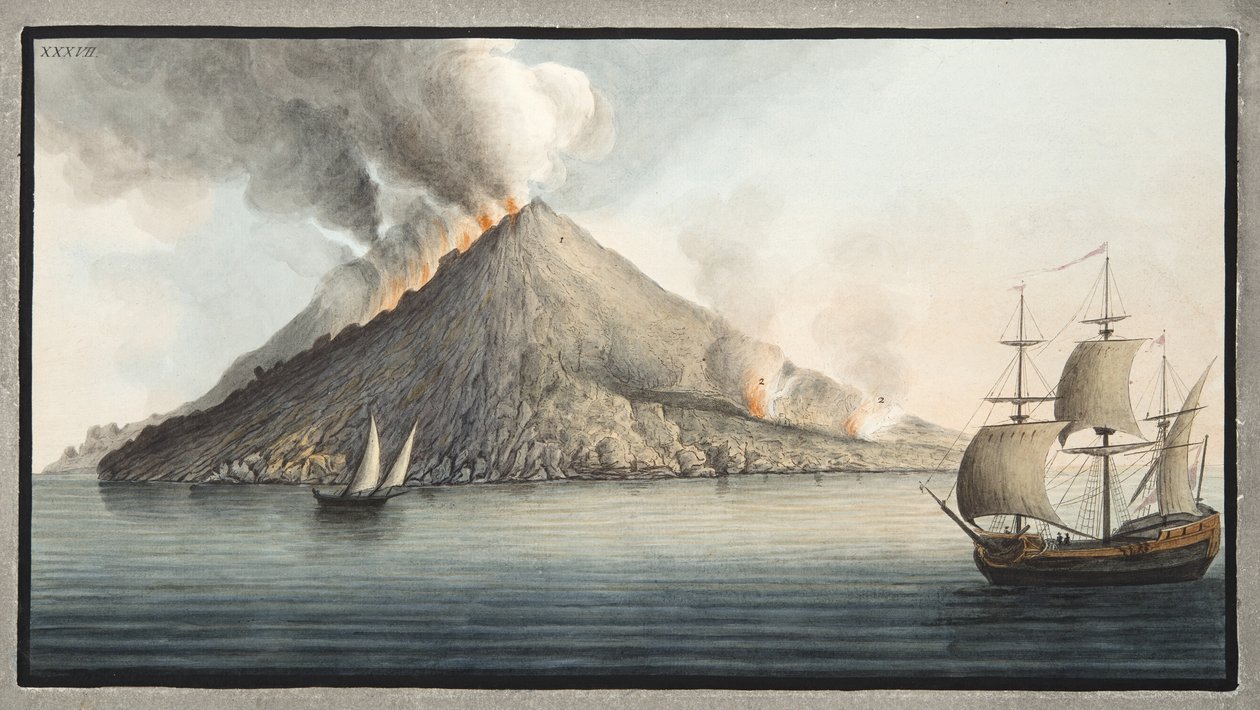 Vista de la isla de Stromboli tomada por Monsieur Fabris, Placa XXXVII, de 