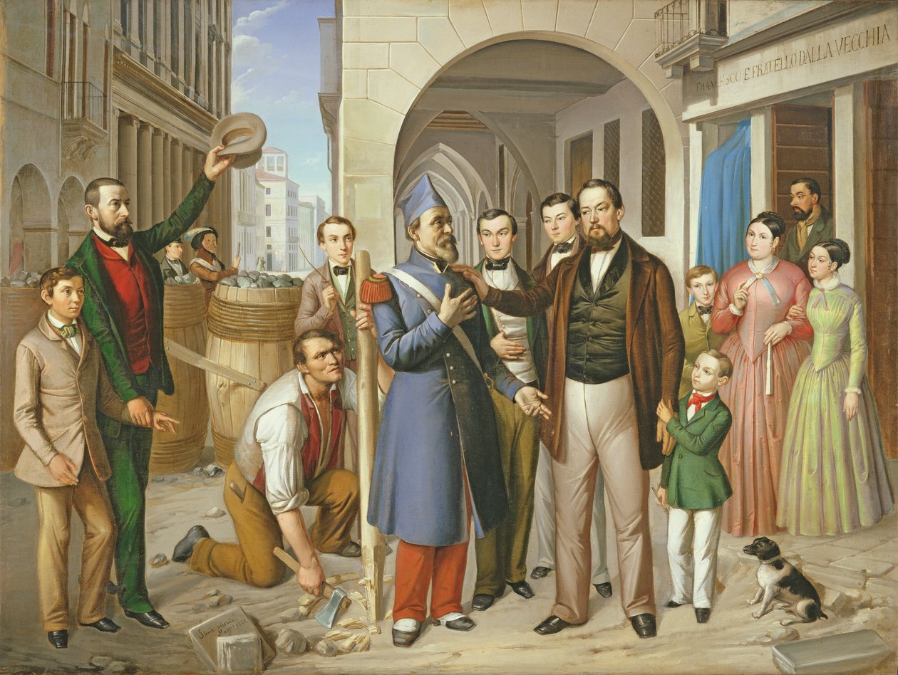 Organizando las barricadas en el Corso Palladio, 1848 de Pietro Negriolo