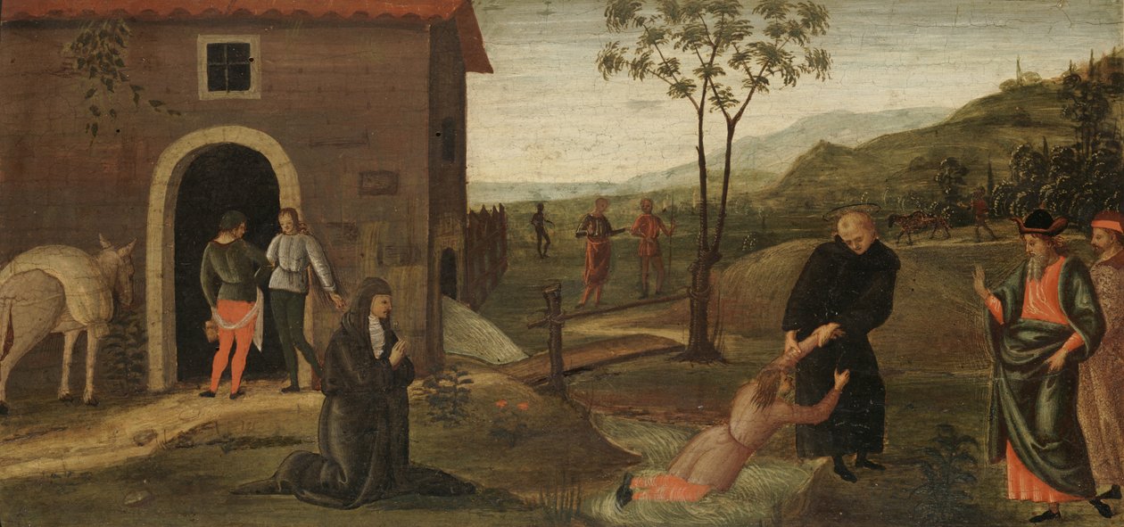 San Nicolás de Tolentino rescatando a un niño de ahogarse de Pietro Perugino
