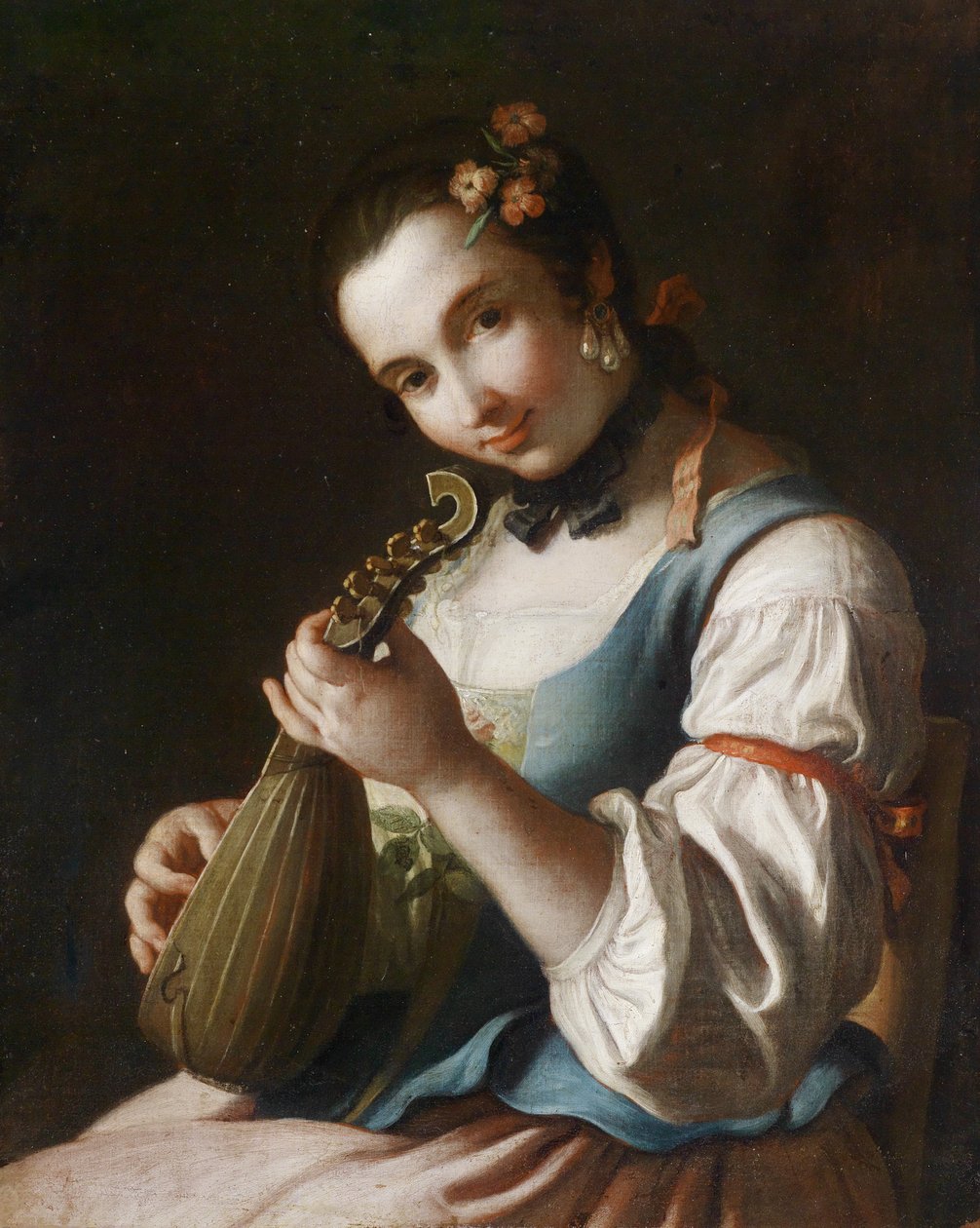 Retrato de una dama tocando el laúd de Pietro Antonio Rotari