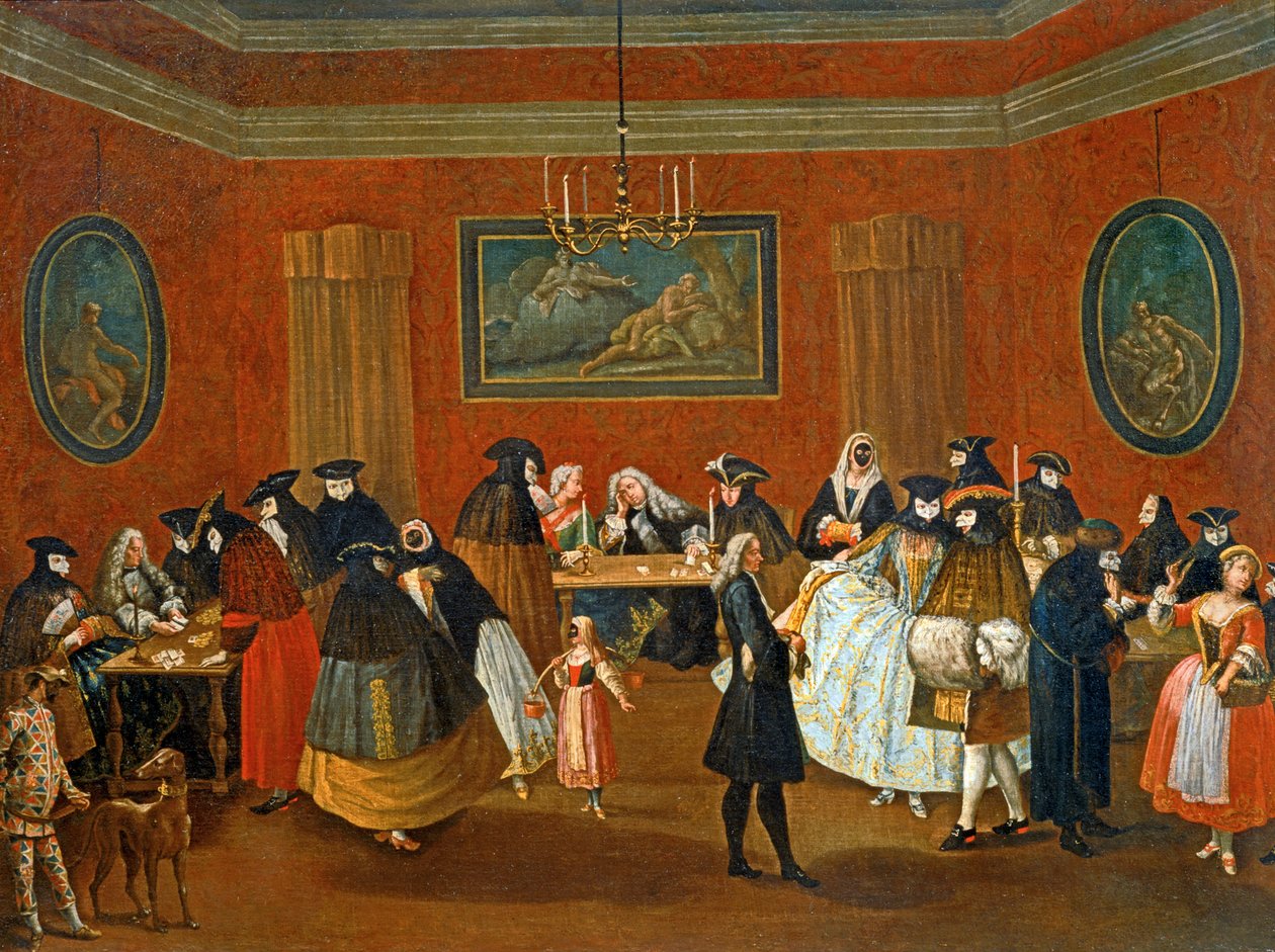 El Ridotto: escena de mascarada ... (pintura sobre lienzo) de Pietro (circle of) Longhi